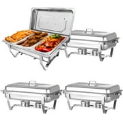 JSTUOKE 8QT Chafing Dish Buffet Set 1/3 Food Pan Stainless Steel 4 Pack for Catering Party