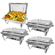JSTUOKE Chafing Dish 4 Packs Stainless Steel Chafing Dishes 8 Quart Rectangular Chafer Complete Set Buffet Warmer Set for Catering Party