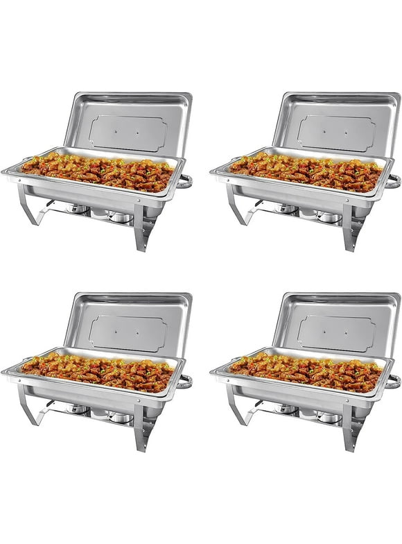 JSTUOKE Chafing Dish Buffet Set 4 Pack 8QT Stainless Steel Food Warmer Chafer Complete Set with Water Pan, Chafing Fuel Holder for Home Party, Buffets, Wedding, Banquet, Catering Events