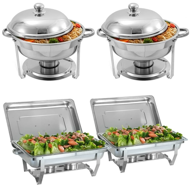 SUPER DEAL Stainless Steel Chafing Dish Combo - 2 Round (5 QT) & 2 Rectangular (8 QT) Chafers With Alcohol Burners