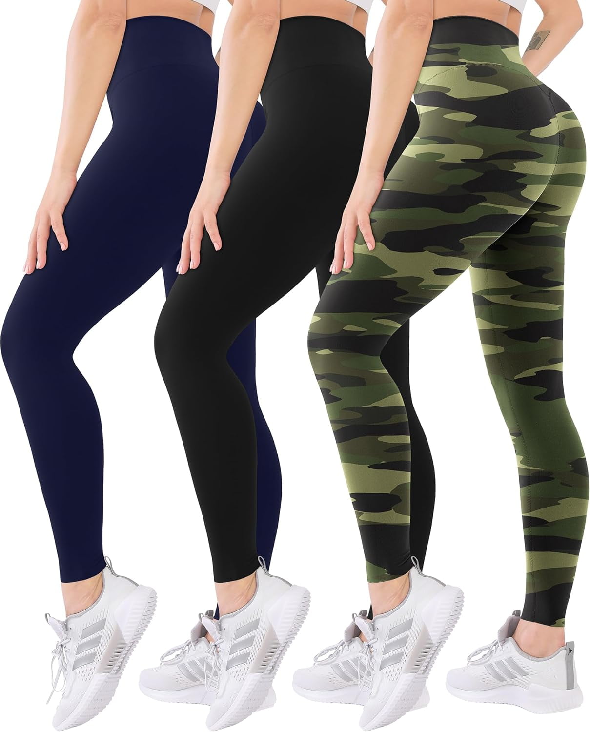 JSZ&WM 3 Pack High Waisted Leggings for Women-Soft Athletic Tummy Control Pants for Running Yoga Workout Reg & Plus Size