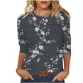 thumbnail image 1 of JSheng 3/4 Sleeve Tops for Women Plus Size Fashion Floral Printed Crew Neck Casual Loose Blouse for Daily Wear A-Black S, 1 of 5