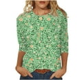 thumbnail image 1 of JSheng 3/4 Sleeve Tops for Women Plus Size Fashion Floral Printed Crew Neck Casual Loose Blouse for Daily Wear A-Green XXXL, 1 of 5