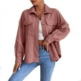 thumbnail image 1 of JSheng Blouses for Women Fashion Solid Color Long Sleeve Lapel Top Loose Corduroy Cardigan Jacket Tops Pink L, 1 of 5