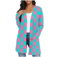 thumbnail image 1 of JSheng Casual Cardigan for Women Fashion Femal Lesiure Checked Printed Long Sleeved Pocket Loose Tops Hot Pink XL, 1 of 5