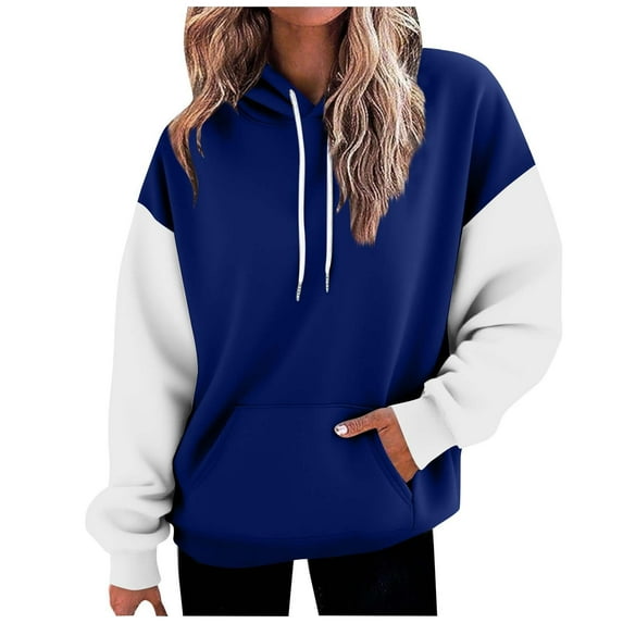 JSheng Casual Hooded Tops for Women Fashion Women's Casual Color Match Long Sleeve Loose Hoodies Top
