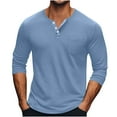 thumbnail image 1 of JSheng Casual Shirt for Men Men's Simple Solid Color Henry Button Long Sleeve Crewneck Comfy Blouses Light Blue M, 1 of 5