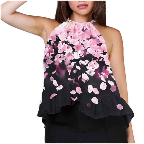 JSheng Casual Tank Top for Women Women's Non Positioning Printed Loose T-shirt Fashionable Casual Sleeveless Top Black S
