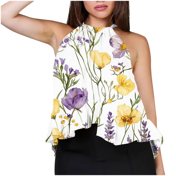 JSheng Casual Tank Top for Women Women's Non Positioning Printed Loose T-shirt Fashionable Casual Sleeveless Top Yellow S