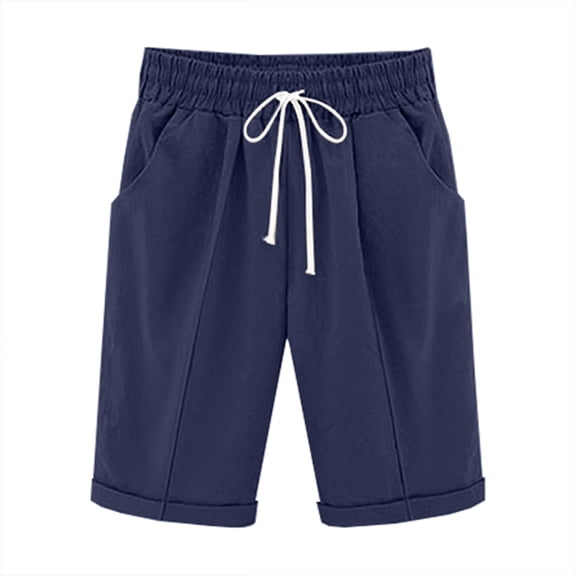 JSheng Children's Casual Short Pants Summer Solid Elastic Waistband Pocket Casual Drawstring Sports Five Quarter Pants For Kids Navy XXL