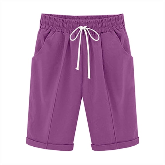 JSheng Children's Casual Short Pants Summer Solid Elastic Waistband Pocket Casual Drawstring Sports Five Quarter Pants For Kids Purple M
