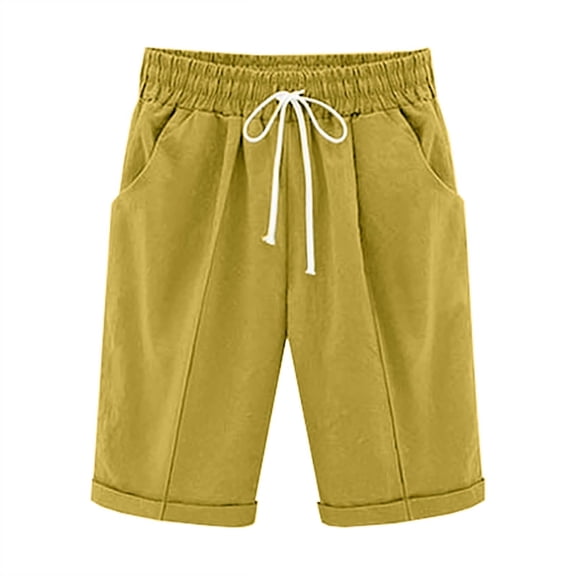 JSheng Children's Casual Short Pants Summer Solid Elastic Waistband Pocket Casual Drawstring Sports Five Quarter Pants For Kids Yellow XXL
