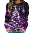 thumbnail image 1 of JSheng Christmas Printed Tops for Women Women's Casual Fashion Loose Round Neck Long Sleeve Pullover Sweatshirts Top Purple S, 1 of 5
