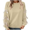 thumbnail image 1 of JSheng Christmas Women's Kinnted Sweaters Fashion Solid Color Ladies Bow Detail Cute Loose Knit Sweater Khaki XXL, 1 of 5