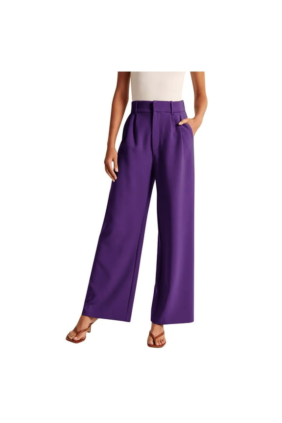 Dress Pants for Women Business Casual Solid Color High Waisted Wide Leg Easy to Mix and Match Tailored Pants Purple XXL