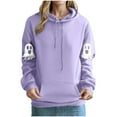 thumbnail image 1 of JSheng Halloween Printed Hoodies for Women Ladies' Long sleeve Hooded Printing Drawstring Comfy Sweatshirts Purple S, 1 of 4
