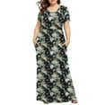 thumbnail image 1 of JSheng Ladies Printing Long Dress with Pocket Summer Short Sleeve Round Neck Solid Color Casual Flowy Dress, 1 of 4