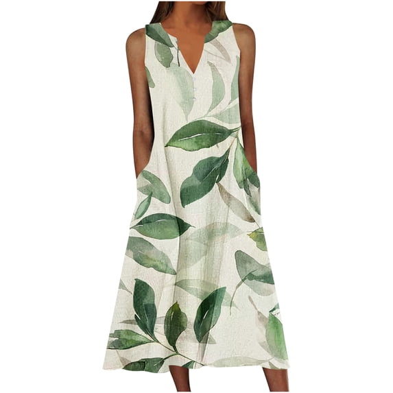 JSheng Summer Dress for Women 2025 Women's Summer Casual Dress Printed Sleeveless Neck V-Neck Long Dress Green XXXXXL