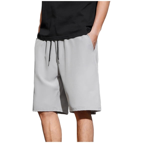 JSheng Men's Athletic Shorts Solid Color Sports Fitness Training Breathable Pockets Shorts Gray XXL