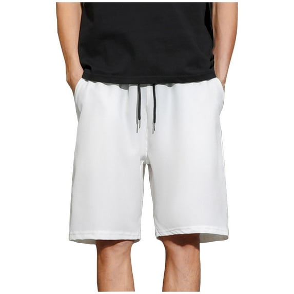 JSheng Men's Athletic Shorts Solid Color Sports Fitness Training Breathable Pockets Shorts White XL