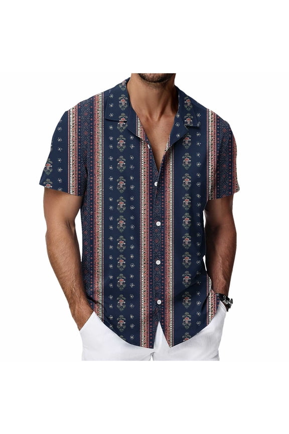 Men's Beach Shirts Summer Hawaiian Printed Button Lapel Short Sleeves Blouse for Man Brown XXXL