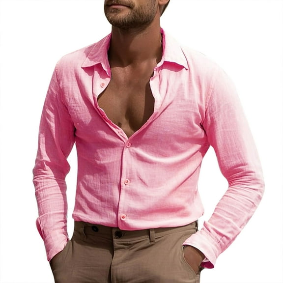 JSheng Men's Casual Shirts Fashionable Vintage Solid Color Casual Long Sleeve Button Turndown Collar Blouse Tops