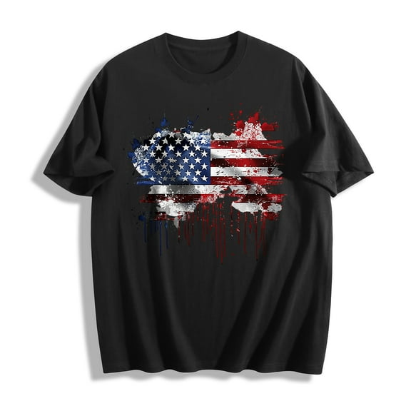 JSheng Men's Casual Short Sleeve Tops Fashion Male Independence Day Printed Round Neck Loose T-shirt Black S