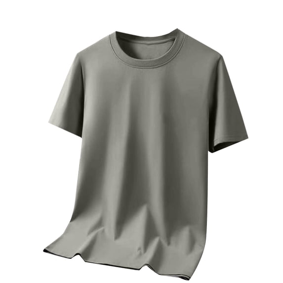 JSheng Men's Casual T-Shirts Plus Size Fashionable Breathable Solid Color Short Sleeve Round Neck Loose Tops Z-Khaki XXXL