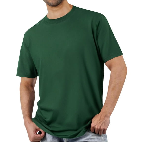 JSheng Men's Casual T-shirt Fashion Solid Color Crew Neck Short Sleeved T-shirt Loose &Temperament Army Green M