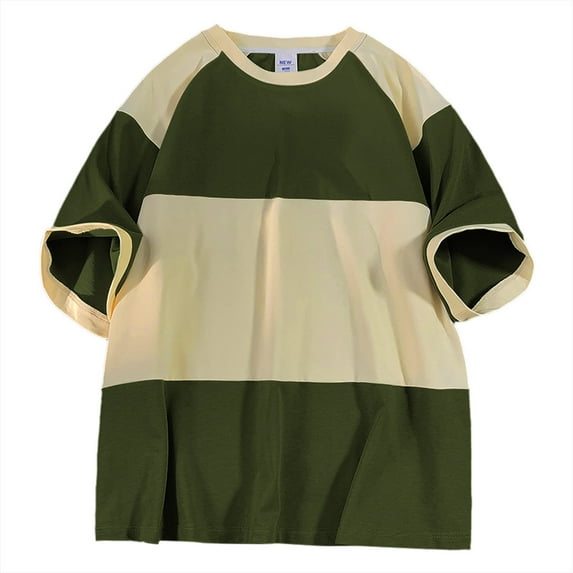 JSheng Men's Color Matching T-shirt Summer Breathable Casual Short-Sleeved Round Neck Tops