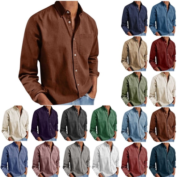JSheng Men's Long Sleeve Button Down Shirt Casual Lapel Collar Office Business Dress Shirt with Pocket Solid Color Lightweight Shirt A-Purple XL