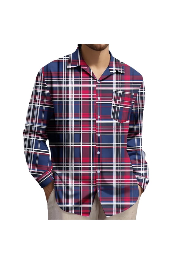 Men's Plaid Blouse Tops Fashion Checked Printed Casual Men's Long Sleeve Shirt Top for Daily Wear Multicolor XXXXL