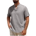 thumbnail image 1 of JSheng Men's Shirts Imitation Cotton and Linen Solid Color Casual V-Neck Button Short Sleeve T-Shirts Tops Gray XXXXXL, 1 of 5