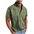 thumbnail image 1 of JSheng Men's Short Sleeve Shirts Solid Color Casual Loose Button Pocket Turndown Collar Blouse for Man Army Green L, 1 of 5