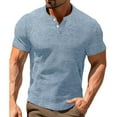 thumbnail image 1 of JSheng Men's Short Sleeved Button Up T-shirt Comfortable Sports Casual Top Short Sleeved Round Neck Top Blue L, 1 of 4