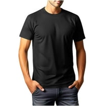 JSheng Men's Shirt Short Sleeved Elastic Slim Comfortable Sport Casual Short Sleeved Round Neck Shirts Black S