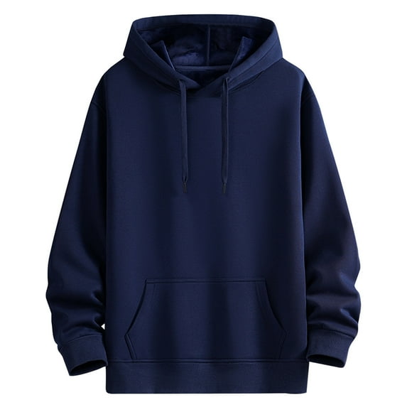 JSheng Men's Thick Hoodies Fashion Solid Color Loose Long Sleeved Hooded Fleece Pullover Thermal Comfortable Tops Dark Blue M