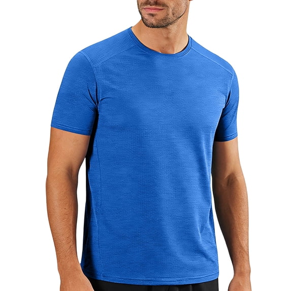 JSheng Men's and Big Man Summer T-shirts Casual Short Sleeved Round Neck Sports Solid Color Running Fitness Loose Breathable Top A-Blue 7XL