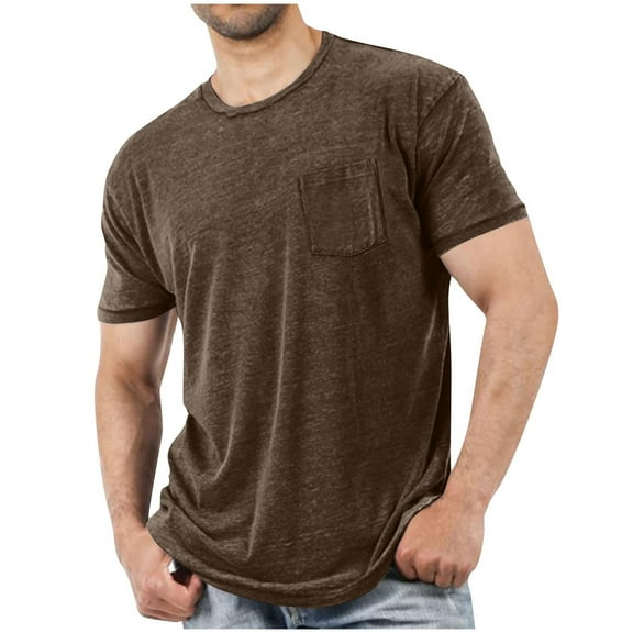 JSheng Men's T-shirts Plus Size Summer Casual Solid Color Basic Crew Neck Short Sleeve Loose Tops Brown XL