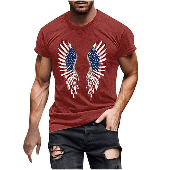JSheng Mens Casual Graphic T-Shirts Men Casual Fashion Printing Pullover Short Sleeve Round-Neck T-shirt Top Red L