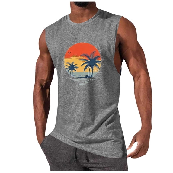 JSheng Mens Hawaiian Tank Tops Trendy Breathable Hawaiian Printed Gym Workout Summer Sleeveless T-Shirt for Man Gray XXL