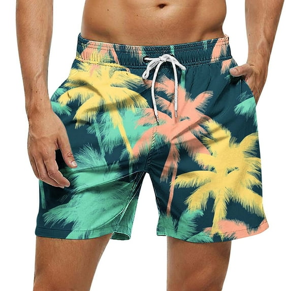 JSheng Mens Shorts New Style Casual Fashion Print Shorts with Pockets Elastic Waist Beach Shorts Green S