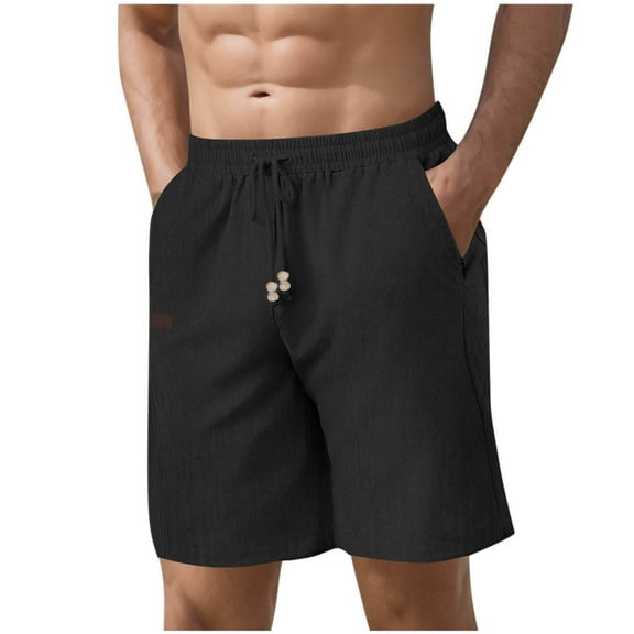 JSheng Mens Shorts with Pockets Elastic Waist Drawstring Casual Sports Half Length Shorts Black M
