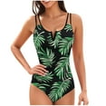 thumbnail image 1 of JSheng One Piece Bathing Suit for Women Fashion Women Summer Floral Printed With Chest Cushion And No Steel Support Sexy Backless Strap Bikini Swimsuit Green S, 1 of 5