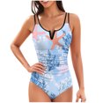 thumbnail image 1 of JSheng One Piece Bathing Suit for Women Fashion Women Summer Floral Printed With Chest Cushion And No Steel Support Sexy Backless Strap Bikini Swimsuit Light Blue S, 1 of 5