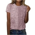 thumbnail image 1 of JSheng Sequin T-shirts for Women Fashion Pullover Shirt With Paillette Casual Round Neck Short Sleeve Tops Pink XXL, 1 of 5