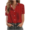 thumbnail image 1 of JSheng Summer Casual Blouse for Women Fashion Wave point Comfortable Short Sleeved Button Shirt Top Wine XXXL, 1 of 5