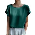 thumbnail image 1 of JSheng Summer Casual T-Shirt for Women Women's Solid Color Crew Neck Short Sleeve Fashion T-Shirt Top Green XL, 1 of 4