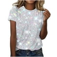 thumbnail image 1 of JSheng Summer Casual Tops for Women 2025 Fashion Bright Print Casual Short-sleeved Slim Crew Neck Top Multicolor S, 1 of 5