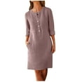 thumbnail image 1 of JSheng Summer Dresses for Women 2025 Cotton Linen Button Down Knee Length Long Sleeve Solid Color Shirt Dress Brown L, 1 of 5